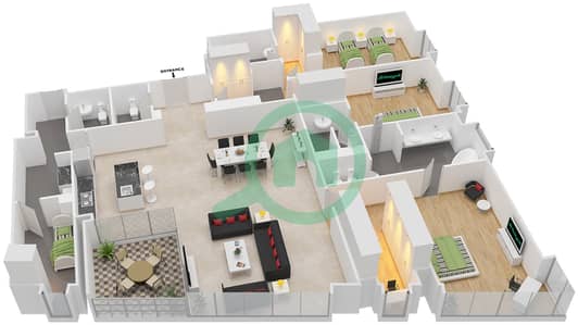المخططات الطابقية لتصميم النموذج / الوحدة A/15 شقة 3 غرف نوم - بلغاري ريزيدنس 3