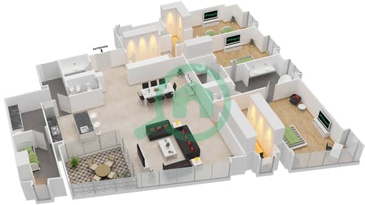 المخططات الطابقية لتصميم النموذج / الوحدة C/15 شقة 3 غرف نوم - بلغاري ريزيدنس 3