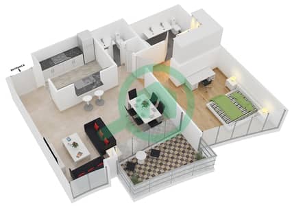 المخططات الطابقية لتصميم التصميم 1 FLOOR 3-25 شقة 1 غرفة نوم - برج فيوز B