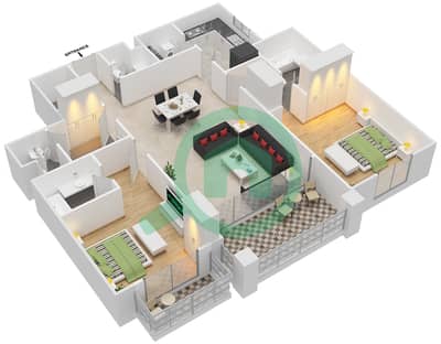 百夫长公寓 - 2 卧室公寓类型C戶型图