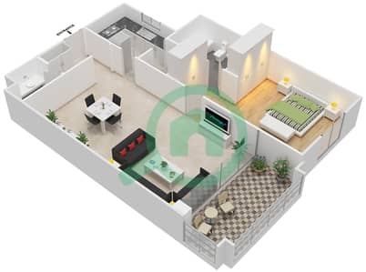 مساكن سنتوريون - 1 غرفة شقق نوع A مخطط الطابق