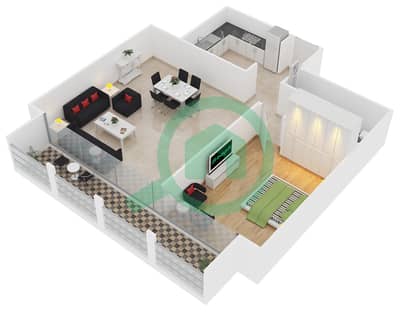 المخططات الطابقية لتصميم النموذج B شقة 1 غرفة نوم - برج تشرشل السكني