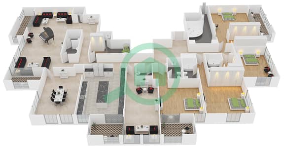 المخططات الطابقية لتصميم النموذج A بنتهاوس 4 غرف نوم - برج تشرشل السكني