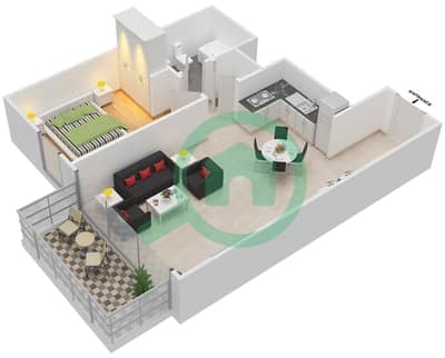 المخططات الطابقية لتصميم الوحدة 4 FLOOR 19-34 شقة 1 غرفة نوم - برج كريك هورايزون 1
