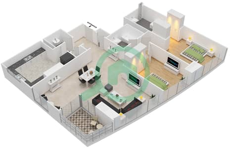 المخططات الطابقية لتصميم الوحدة 3 FLOOR 35-37 شقة 2 غرفة نوم - مساكن خور دبي 1 جنوب