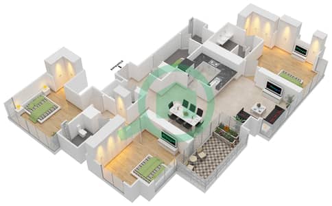 المخططات الطابقية لتصميم الوحدة 1 FLOOR 6,26 شقة 3 غرف نوم - مساكن خور دبي 2 شمال