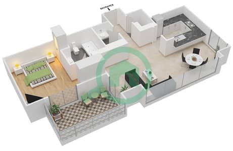 المخططات الطابقية لتصميم الوحدة 4 شقة 1 غرفة نوم - مساكن خور دبي 2 جنوب