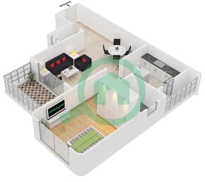 المخططات الطابقية لتصميم النموذج / الوحدة A/5,18 شقة 1 غرفة نوم - مساكن النخبة 2