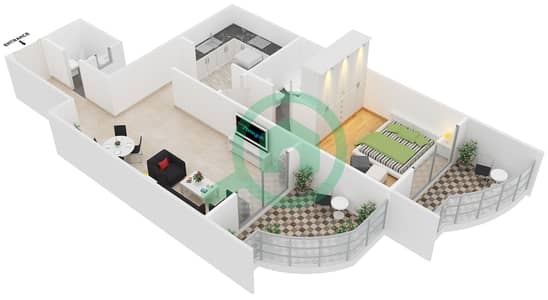 المخططات الطابقية لتصميم النموذج / الوحدة B/1,22 شقة 1 غرفة نوم - مساكن النخبة 2