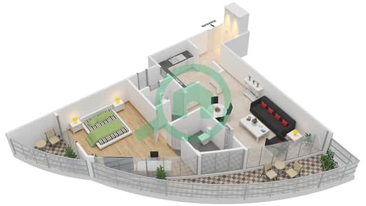 المخططات الطابقية لتصميم النموذج / الوحدة A/5,16 شقة 1 غرفة نوم - مساكن النخبة 4