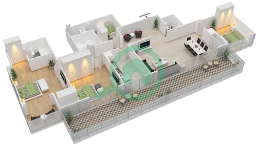 المخططات الطابقية لتصميم النموذج GI شقة 3 غرف نوم - برج الشمس