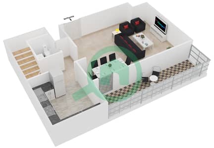 المخططات الطابقية لتصميم النموذج DUPLEX 1 شقة 3 غرف نوم - جلوبال ليك فيو