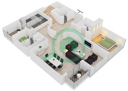 المخططات الطابقية لتصميم النموذج DUPLEX 2 شقة 4 غرف نوم - جلوبال ليك فيو