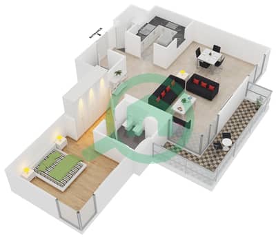 المخططات الطابقية لتصميم النموذج 2(1B-B) شقة 1 غرفة نوم - جرين ليك 1