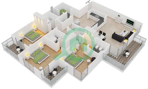 Green Lakes 1 - 3 Bedroom Apartment Type 2(3B-B) Floor plan