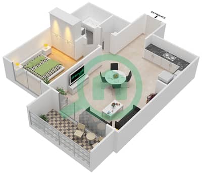 المخططات الطابقية لتصميم الوحدة 2 شقة 1 غرفة نوم - هاربور فيوز 1