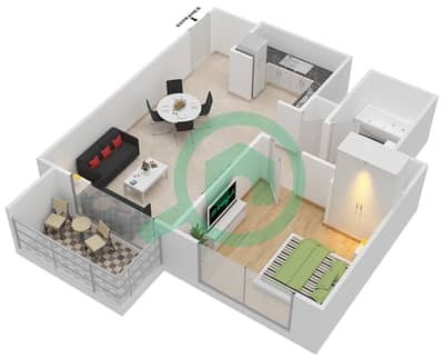 المخططات الطابقية لتصميم الوحدة 7 شقة 1 غرفة نوم - هاربور فيوز 1
