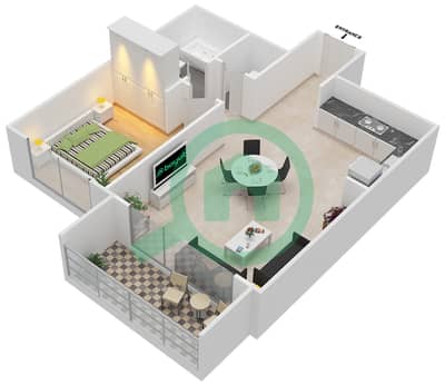المخططات الطابقية لتصميم الوحدة 6 FLOOR 24-25 شقة 1 غرفة نوم - هاربور فيوز 2