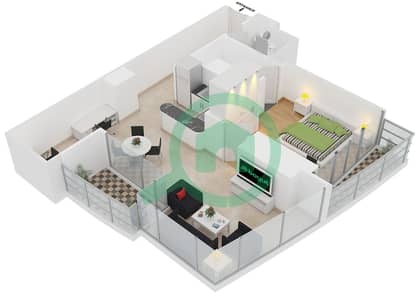 المخططات الطابقية لتصميم النموذج / الوحدة A/1 شقة 1 غرفة نوم - برج إنديغو