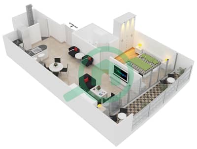 المخططات الطابقية لتصميم النموذج / الوحدة B/7 شقة 1 غرفة نوم - برج إنديغو