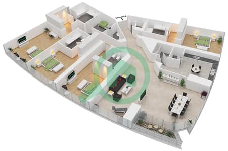 المخططات الطابقية لتصميم النموذج A شقة 4 غرف نوم - بلو بيتش تاور