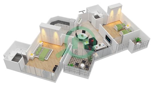المخططات الطابقية لتصميم النموذج A شقة 2 غرفة نوم - لا ريفييرا