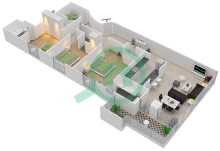 里维埃拉大厦 - 3 卧室公寓类型B戶型图