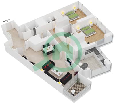 Mag 214 Tower - 2 Bed Apartments Type 1 Floor plan