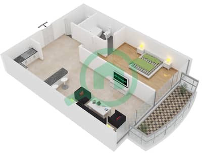 المخططات الطابقية لتصميم النموذج A شقة 1 غرفة نوم - برج مانشستر