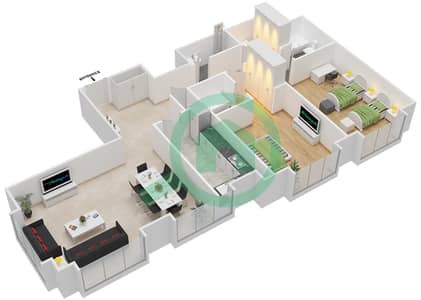 Marina 101 - 2 Bed Apartments Type A / Floor 80-88 Floor plan