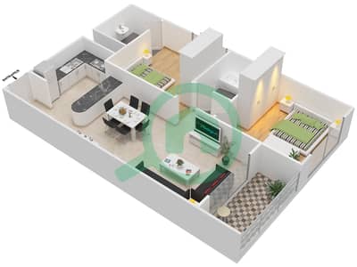 المخططات الطابقية لتصميم النموذج / الوحدة A1/1,4 شقة 2 غرفة نوم - مارينا دايموند 4