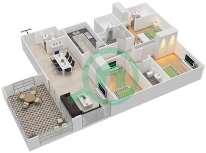 المخططات الطابقية لتصميم النموذج / الوحدة A/5,10 شقة 3 غرف نوم - مارينا دايموند 4