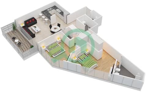 المخططات الطابقية لتصميم النموذج / الوحدة C/8 شقة 2 غرفة نوم - ماركيز سكوير