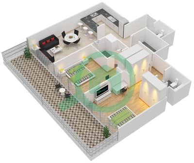 المخططات الطابقية لتصميم النموذج / الوحدة D/7 شقة 2 غرفة نوم - ماركيز سكوير