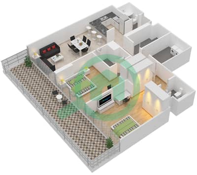 المخططات الطابقية لتصميم النموذج / الوحدة E/6 شقة 2 غرفة نوم - ماركيز سكوير
