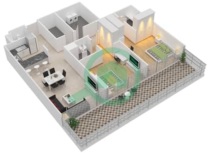 المخططات الطابقية لتصميم النموذج / الوحدة F/2 شقة 2 غرفة نوم - ماركيز سكوير