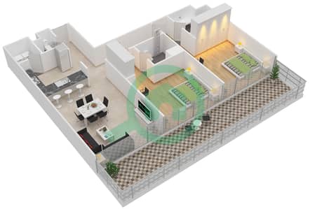 المخططات الطابقية لتصميم النموذج / الوحدة G/3 شقة 2 غرفة نوم - ماركيز سكوير