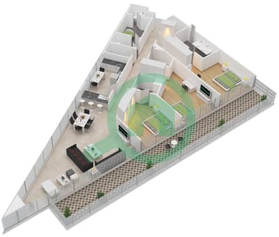 المخططات الطابقية لتصميم النموذج / الوحدة A/1 شقة 3 غرف نوم - ماركيز سكوير