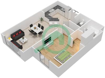 Mediterranean - 1 Bedroom Apartment Type V Floor plan