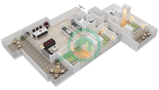 المخططات الطابقية لتصميم الوحدة 9 شقة 3 غرف نوم - ايلاند بارك 1