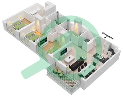 Greenside Residence Tower C - 3 Bedroom Apartment Type/unit 2 / UNIT 1 FLOOR PODIUM Floor plan