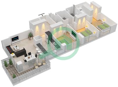 المخططات الطابقية لتصميم الوحدة 6 شقة 3 غرف نوم - ايلاند بارك 1