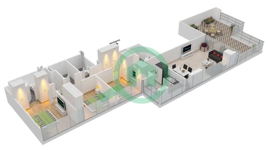 المخططات الطابقية لتصميم الوحدة 2 شقة 3 غرف نوم - ايلاند بارك 1