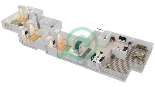 المخططات الطابقية لتصميم الوحدة 2 FLOOR 9 شقة 3 غرف نوم - ايلاند بارك 1