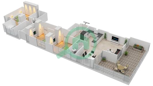 المخططات الطابقية لتصميم الوحدة 3 FLOOR 8 شقة 3 غرف نوم - ايلاند بارك 1