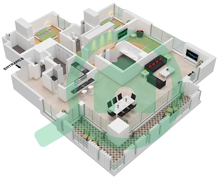 Sky Residences - Grundriss für 3 Schlafzimmer Wohnung Typ 4 Type 4 interactive3D