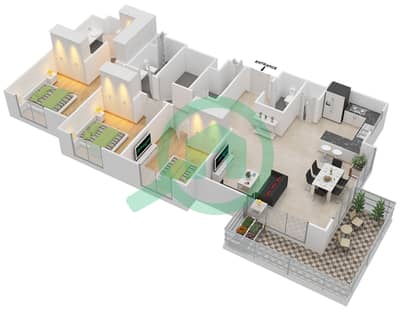 المخططات الطابقية لتصميم الوحدة 4 شقة 3 غرف نوم - ايلاند بارك 1