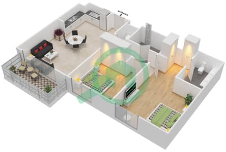 المخططات الطابقية لتصميم الوحدة 5-6 شقة 2 غرفة نوم - ايلاند بارك 1