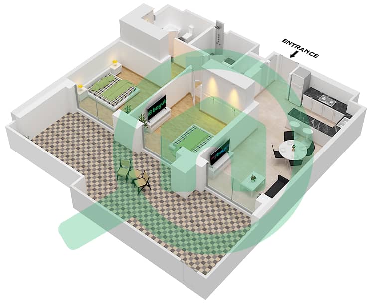Jomana 1 - 2 Bedroom Apartment Type/unit B / UNIT 2 FLOOR GROUND Floor plan Type B Unit 2 Ground Floor interactive3D