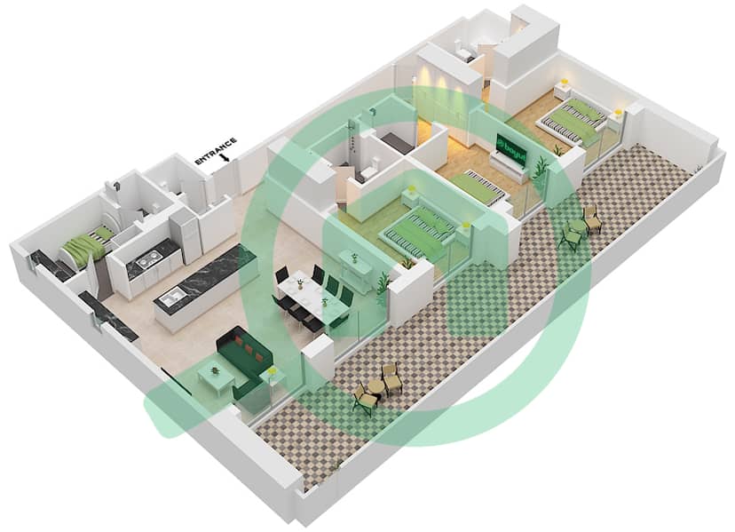 Jomana 1 - 3 Bedroom Apartment Type/unit B / UNIT 5 FLOOR GROUND Floor plan Type B Unit 5 Ground Floor interactive3D